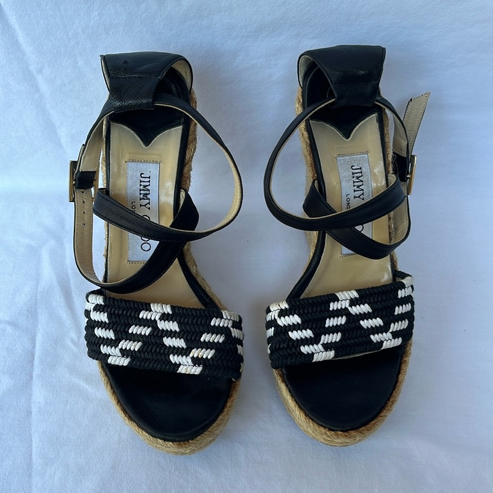 Jimmy Choo Jute Wedge Sandals with Braided Vamps. Size 5
